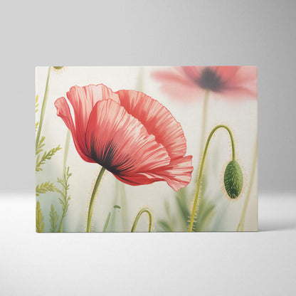 Vibrant red poppy bloom in soft pink red on canvas wall art for modern decor