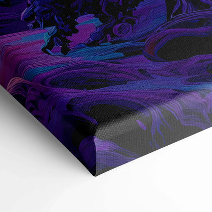 Fantasy winter village canvas wall art with glowing mountains under starry sky