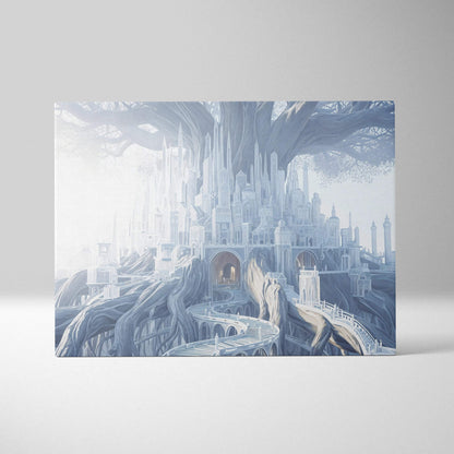 Ethereal fantasy crystal city in ancient tree dreamscape canvas art