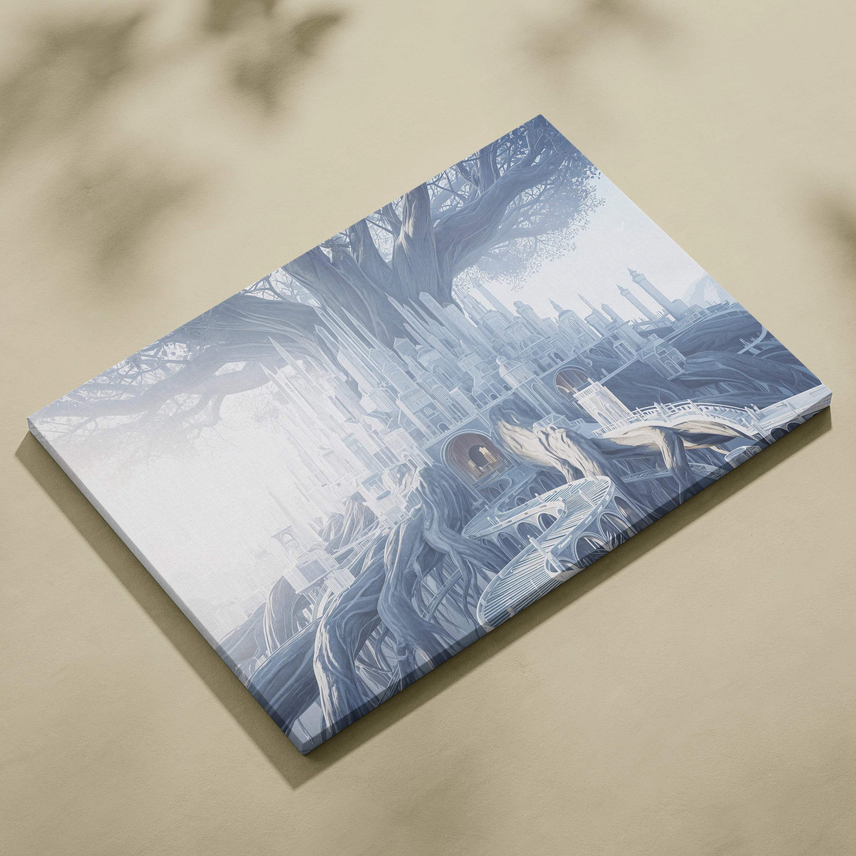 Ethereal fantasy crystal city in ancient tree dreamscape canvas art