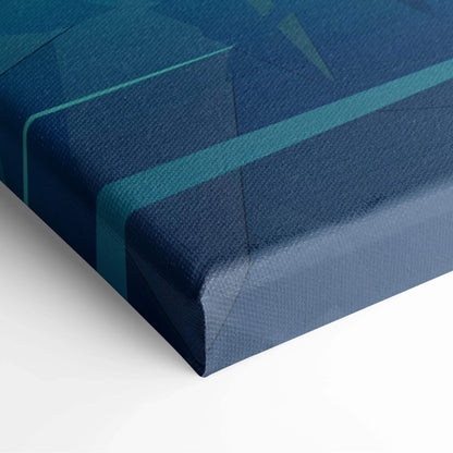 Navy blue Flat Style Viking Longship fjord canvas print with teal stripes