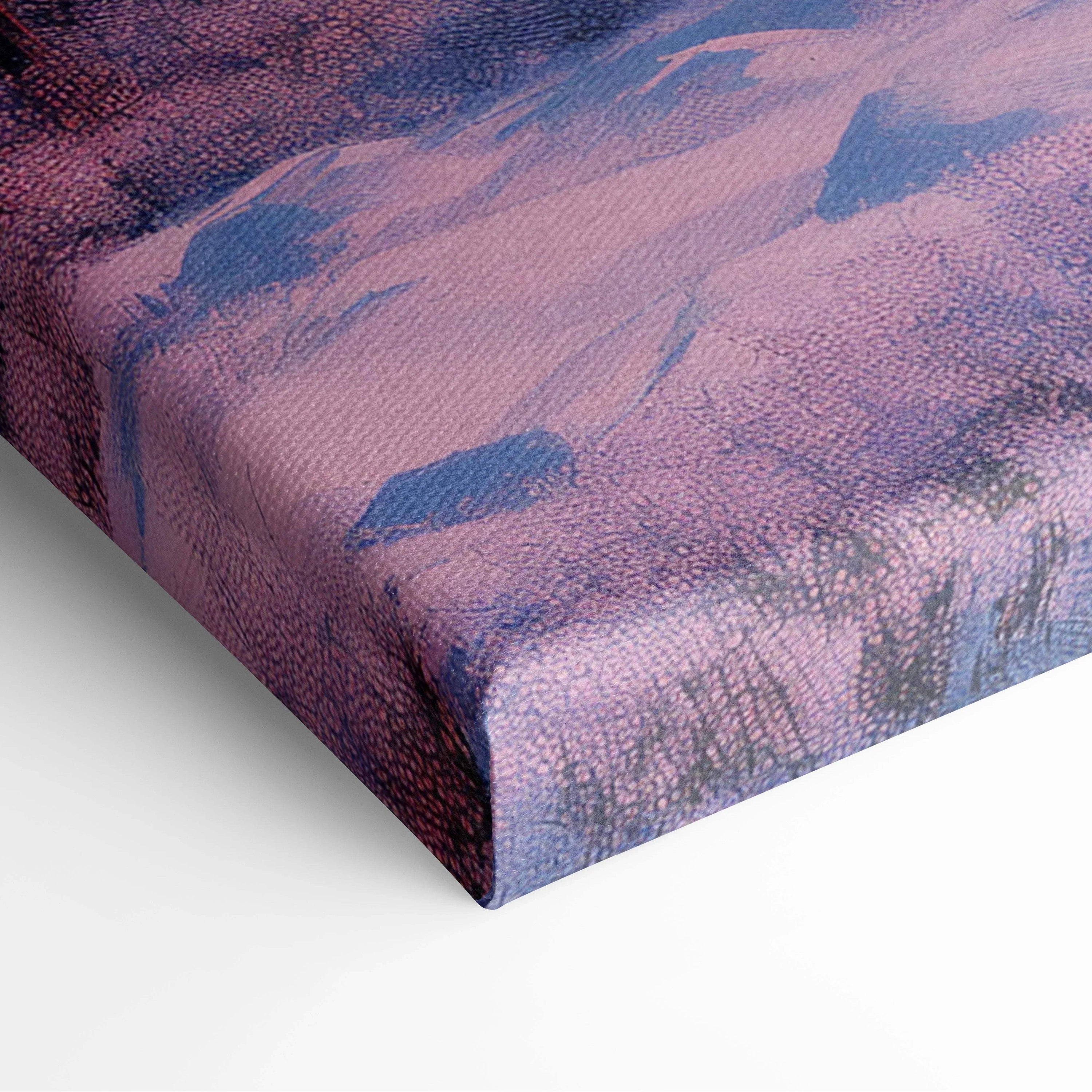Cinematic winter landscape canvas art with purple blue snowy alpine forest