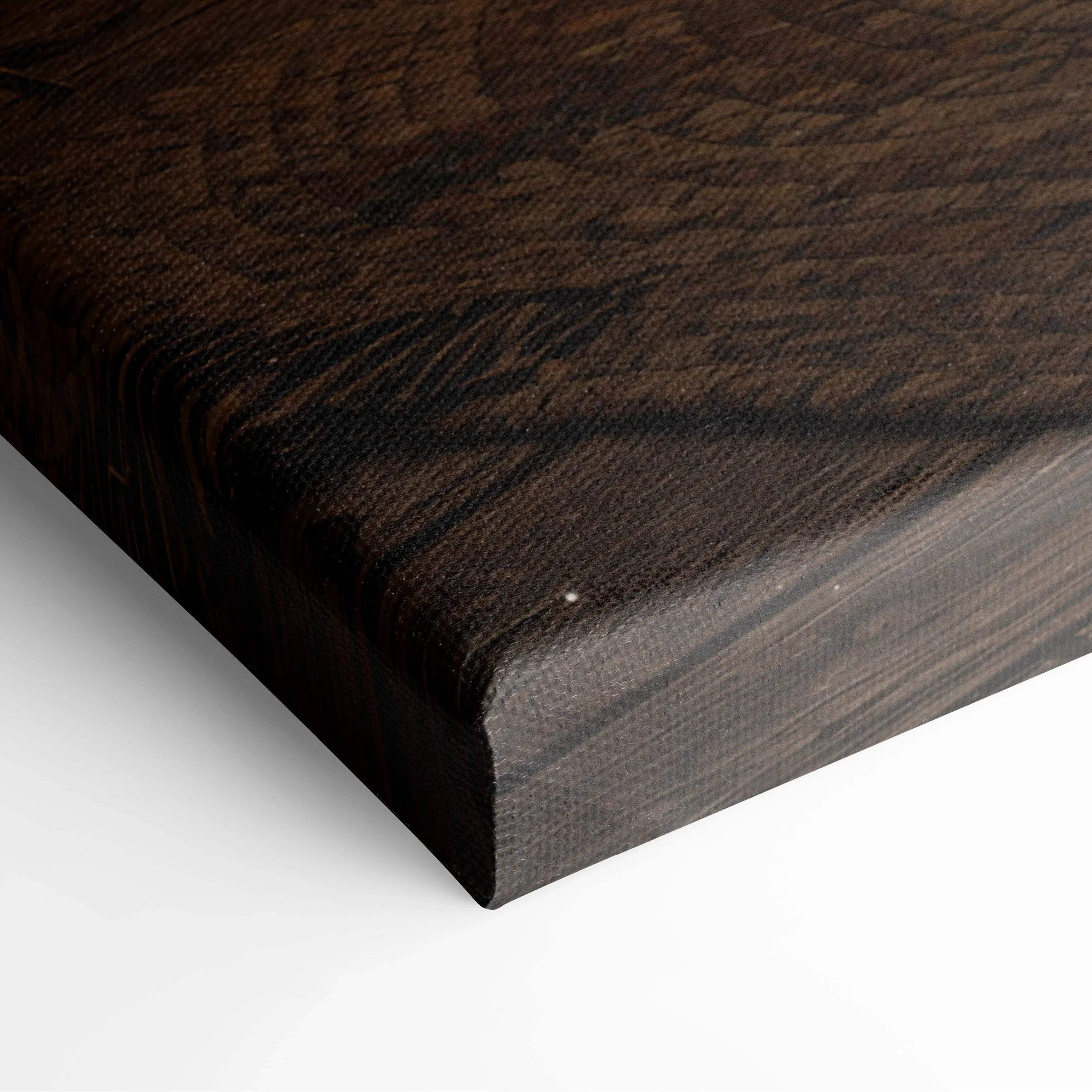Dark brown wood-grain canvas for cozy winter cabin dining room art