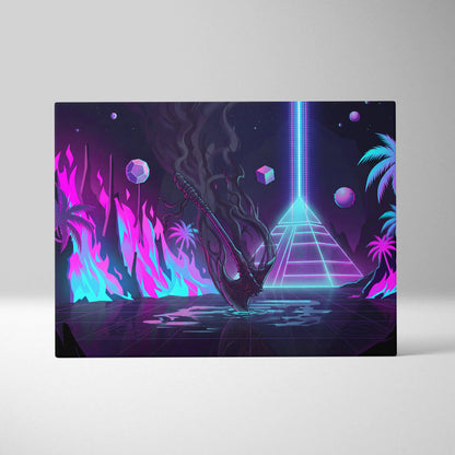 Vaporwave Neon Fantasy Canvas - Vaporwave Fantasy Neon Pink Cyan Wall Art Living Room Retro Dreamy Mood Nostalgic 80s Decor Canvas Print