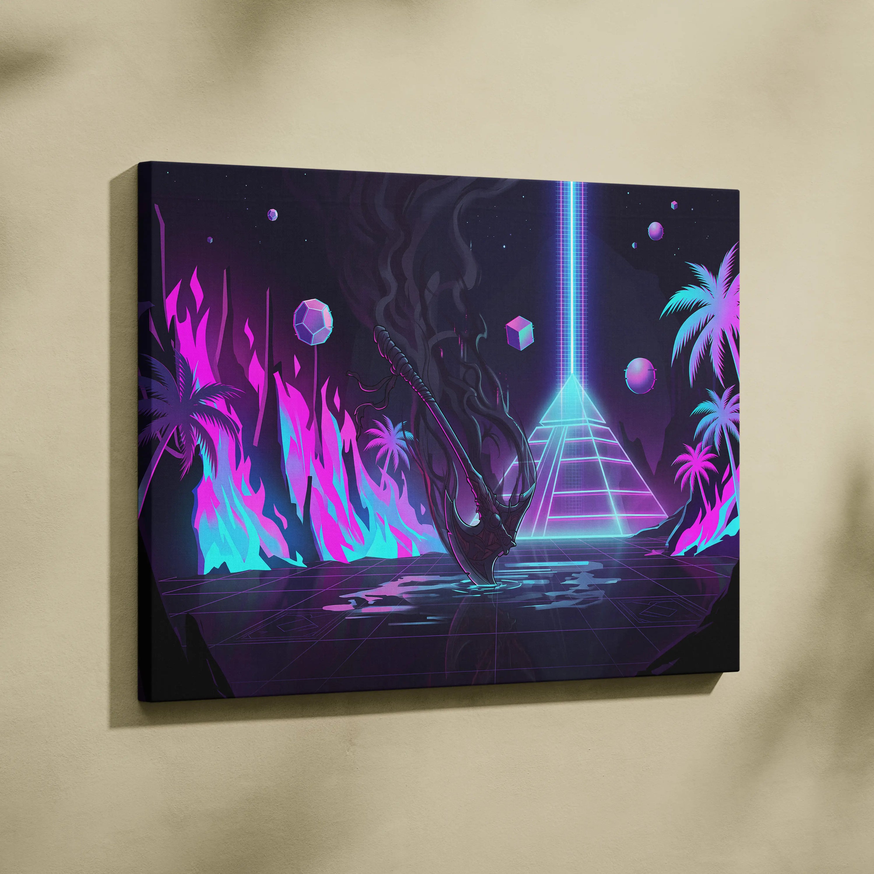Vaporwave Neon Fantasy Canvas - Vaporwave Fantasy Neon Pink Cyan Wall Art Living Room Retro Dreamy Mood Nostalgic 80s Decor Canvas Print