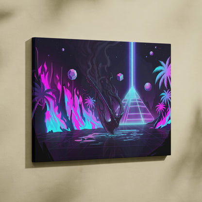 Vaporwave Neon Fantasy Canvas - Vaporwave Fantasy Neon Pink Cyan Wall Art Living Room Retro Dreamy Mood Nostalgic 80s Decor Canvas Print