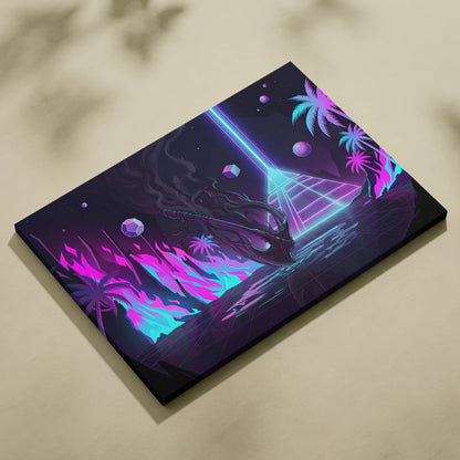 Vaporwave Neon Fantasy Canvas - Vaporwave Fantasy Neon Pink Cyan Wall Art Living Room Retro Dreamy Mood Nostalgic 80s Decor Canvas Print