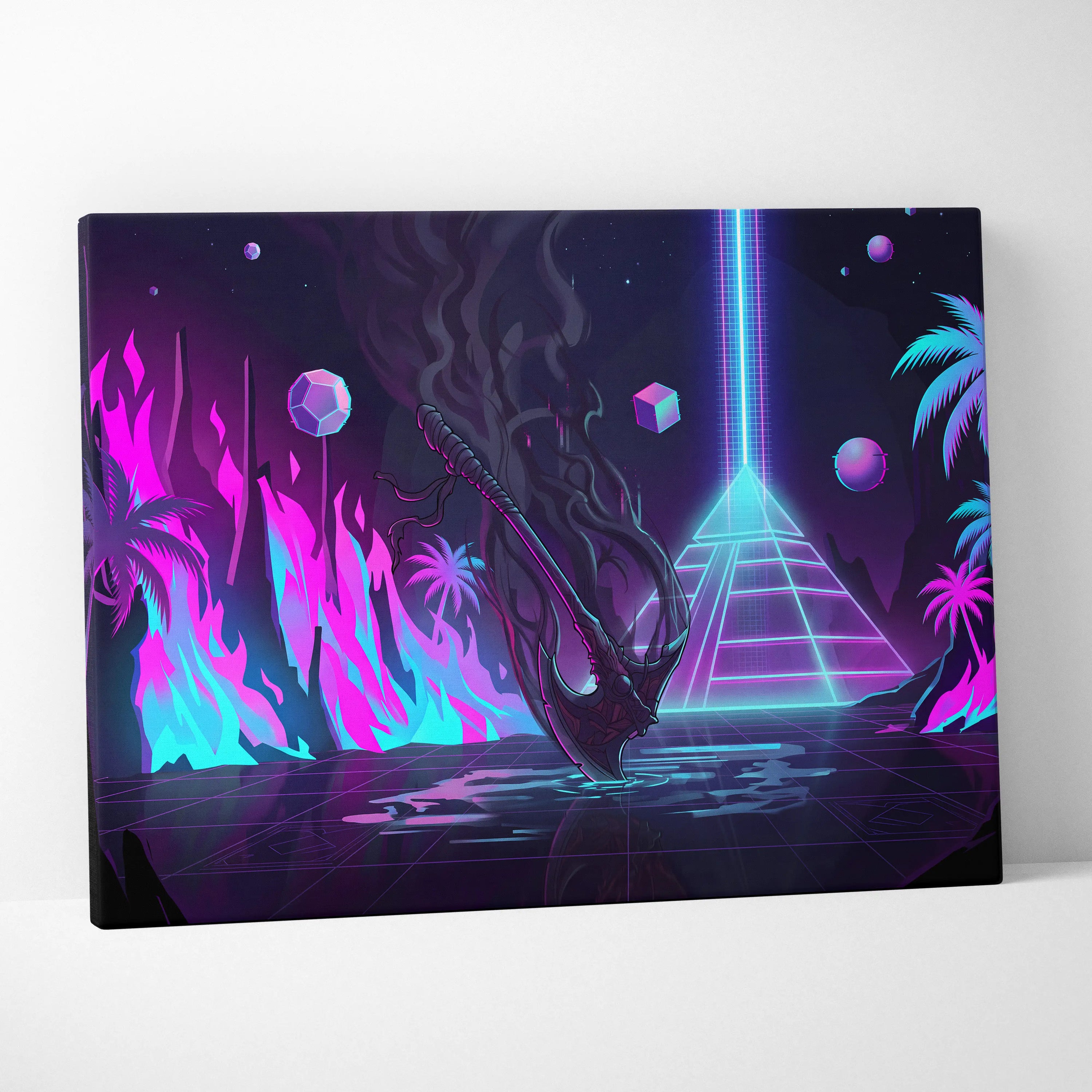 Vaporwave Neon Fantasy Canvas - Vaporwave Fantasy Neon Pink Cyan Wall Art Living Room Retro Dreamy Mood Nostalgic 80s Decor Canvas Print