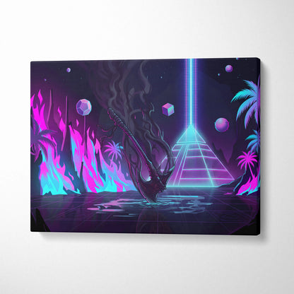 Vaporwave Neon Fantasy Canvas - Vaporwave Fantasy Neon Pink Cyan Wall Art Living Room Retro Dreamy Mood Nostalgic 80s Decor Canvas Print