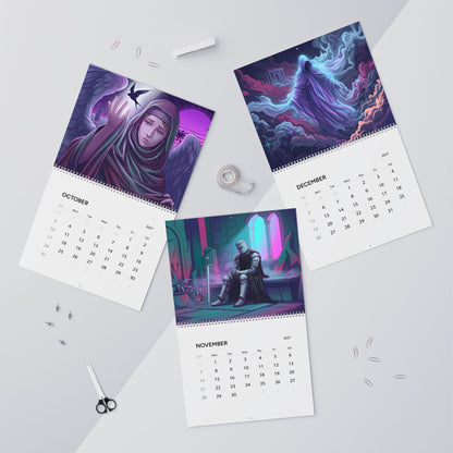 2027 Neon Vaporwave Fantasy Calendar – Colorful Fantasy Artwork Collection