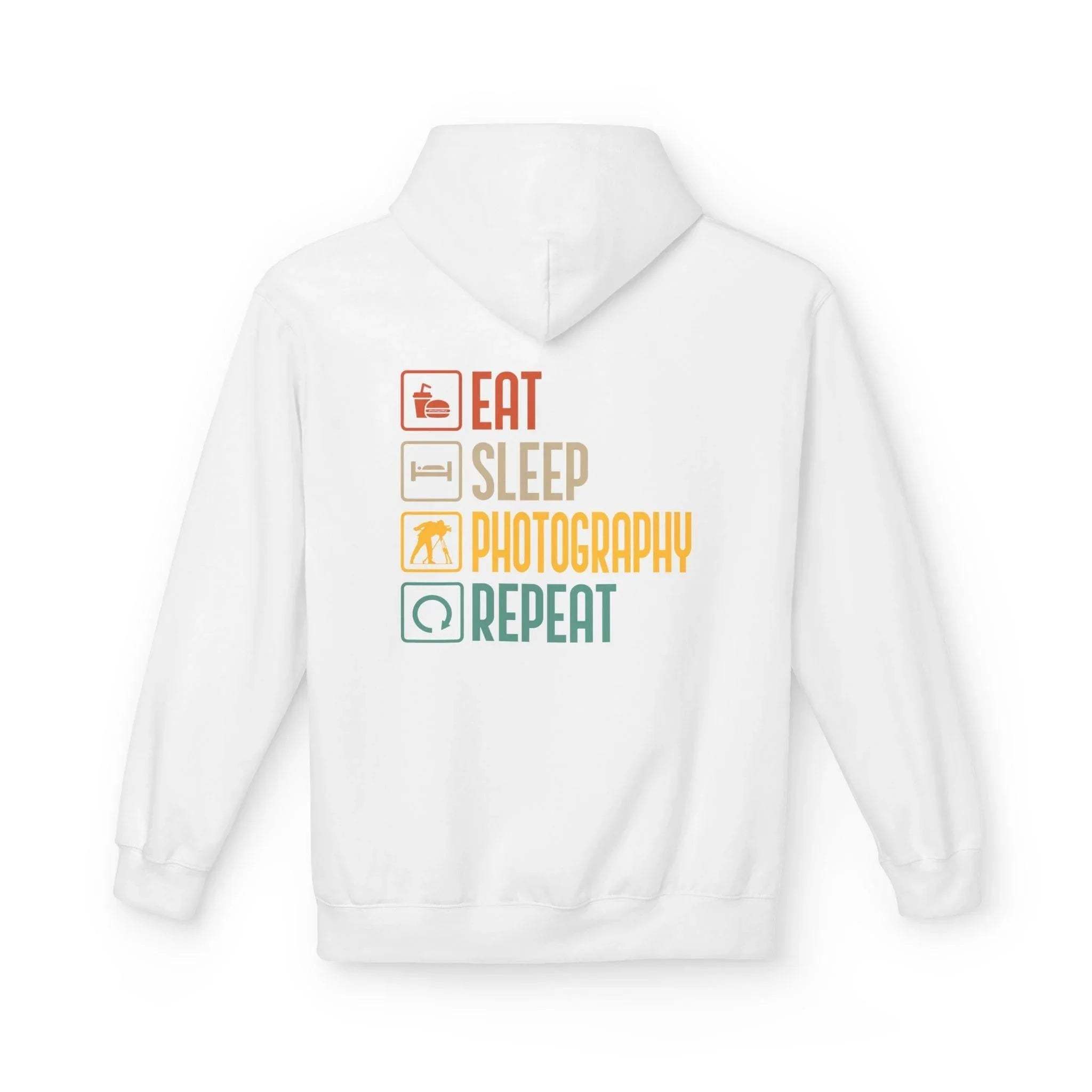Cozy Photography Lover's Fleece Hoodie: "Eat, Sleep, Capture, Repeat"