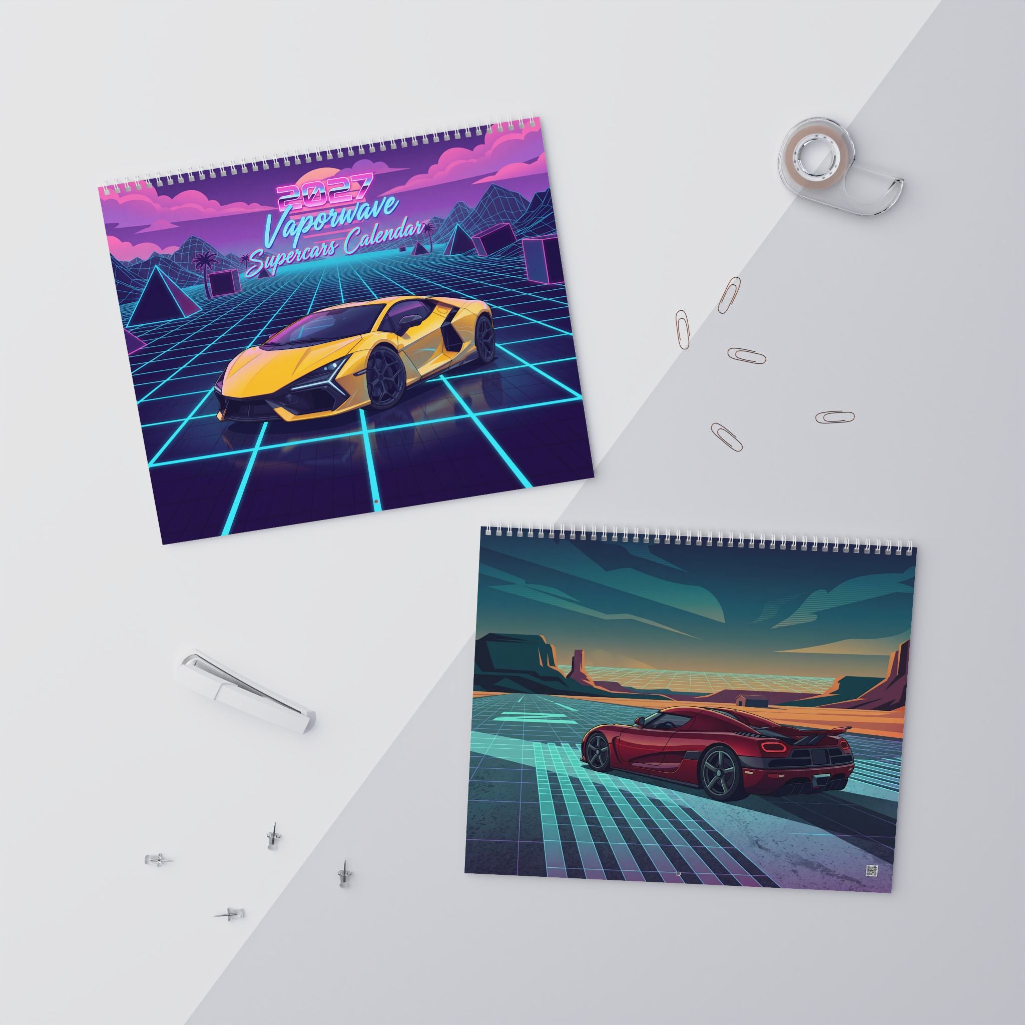 2027 Supercar Vaporwave Art Calendar – Luxury Exotic Cars & Retro Futuristic Neon Artwork
