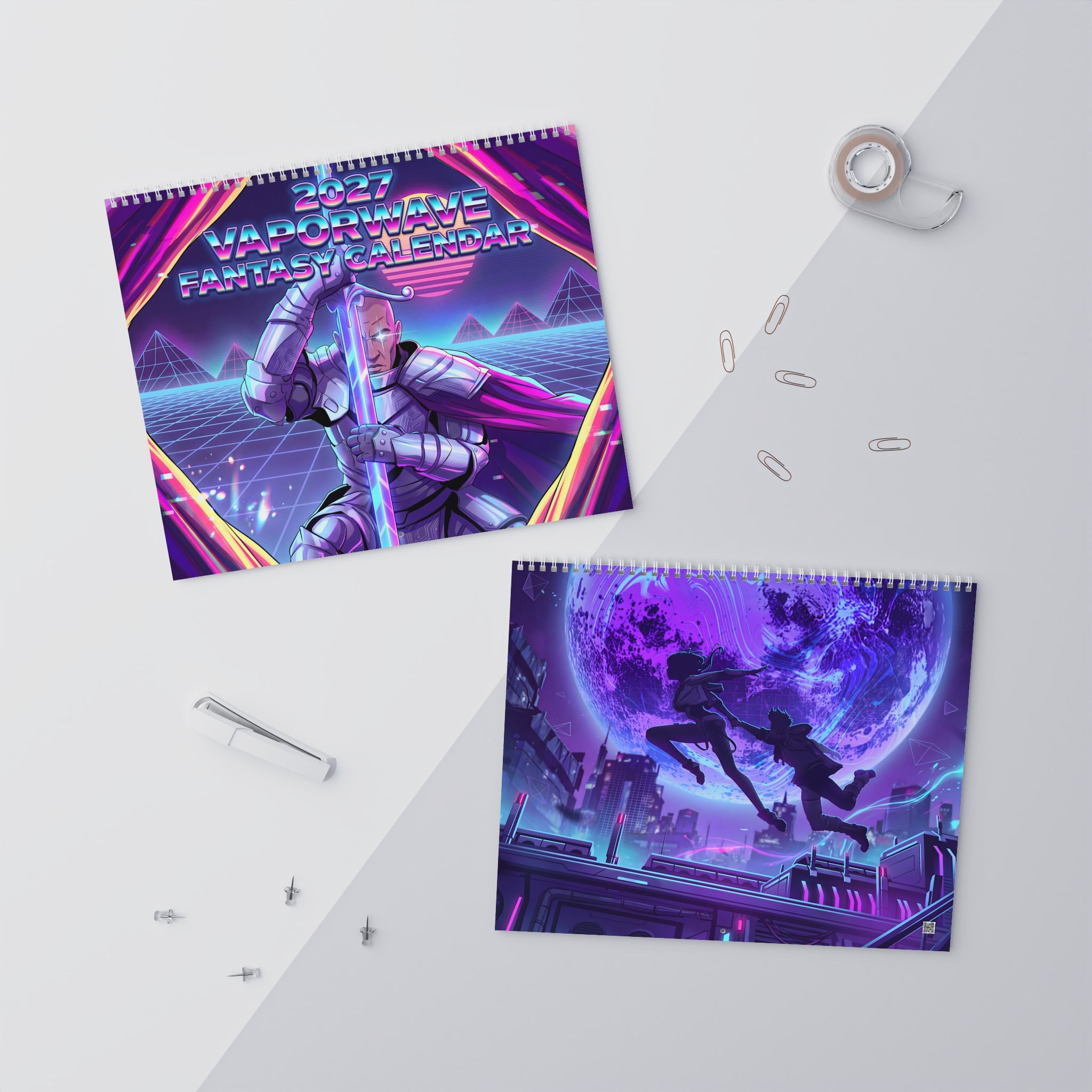 2027 Neon Vaporwave Fantasy Calendar – Colorful Fantasy Artwork Collection