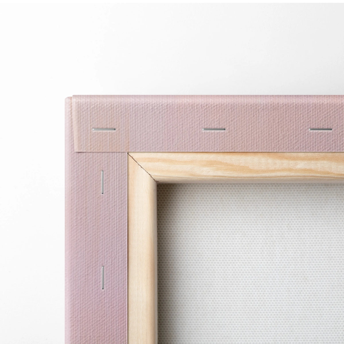 A blush pink canvas frame with light wood border and stitching featured in ford gt inspired automotive wall art print