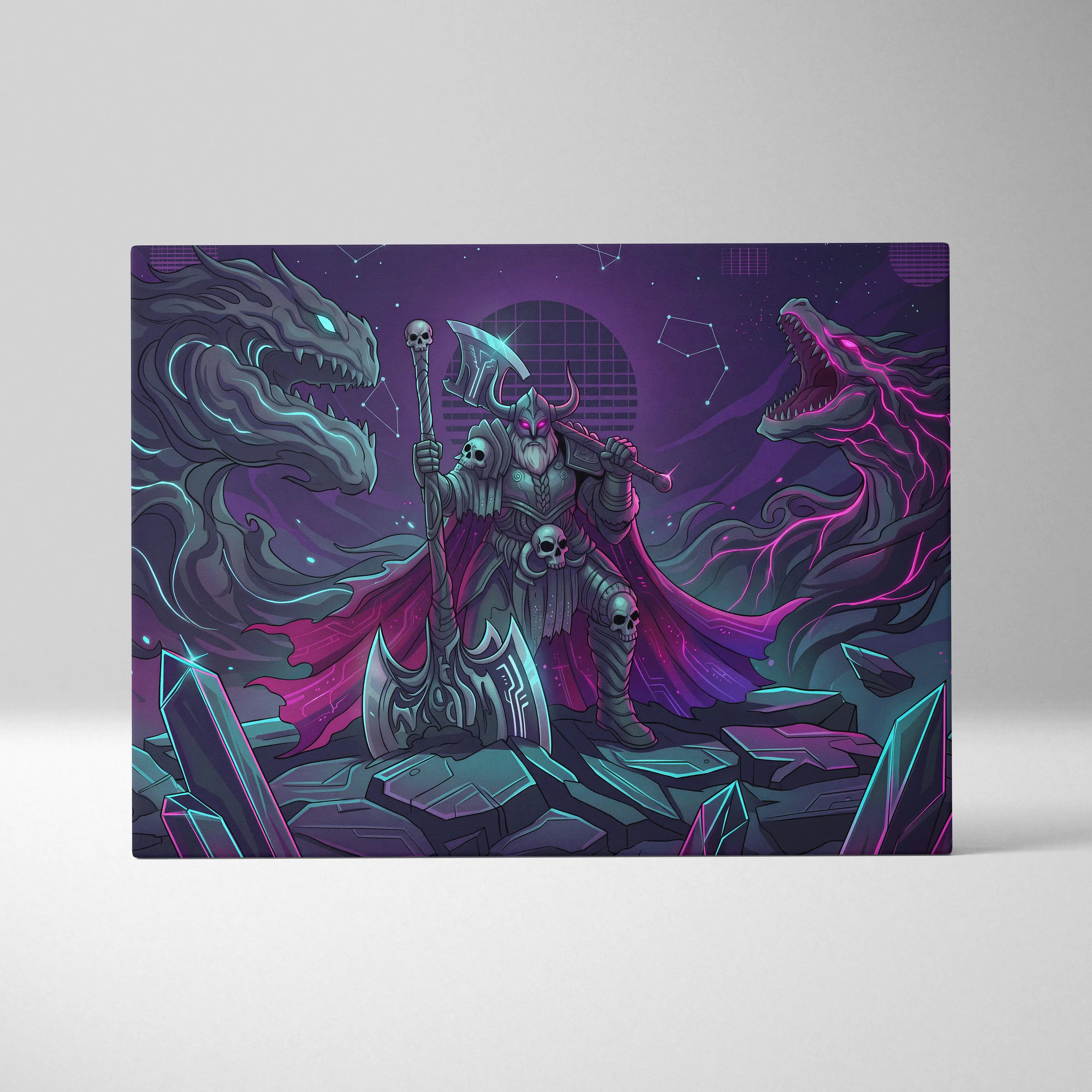 Vaporwave Neon Fantasy Canvas - Vaporwave Fantasy Canvas Neon Teal Living Room Cyberpunk Dreamy Mood Wall Art Canvas