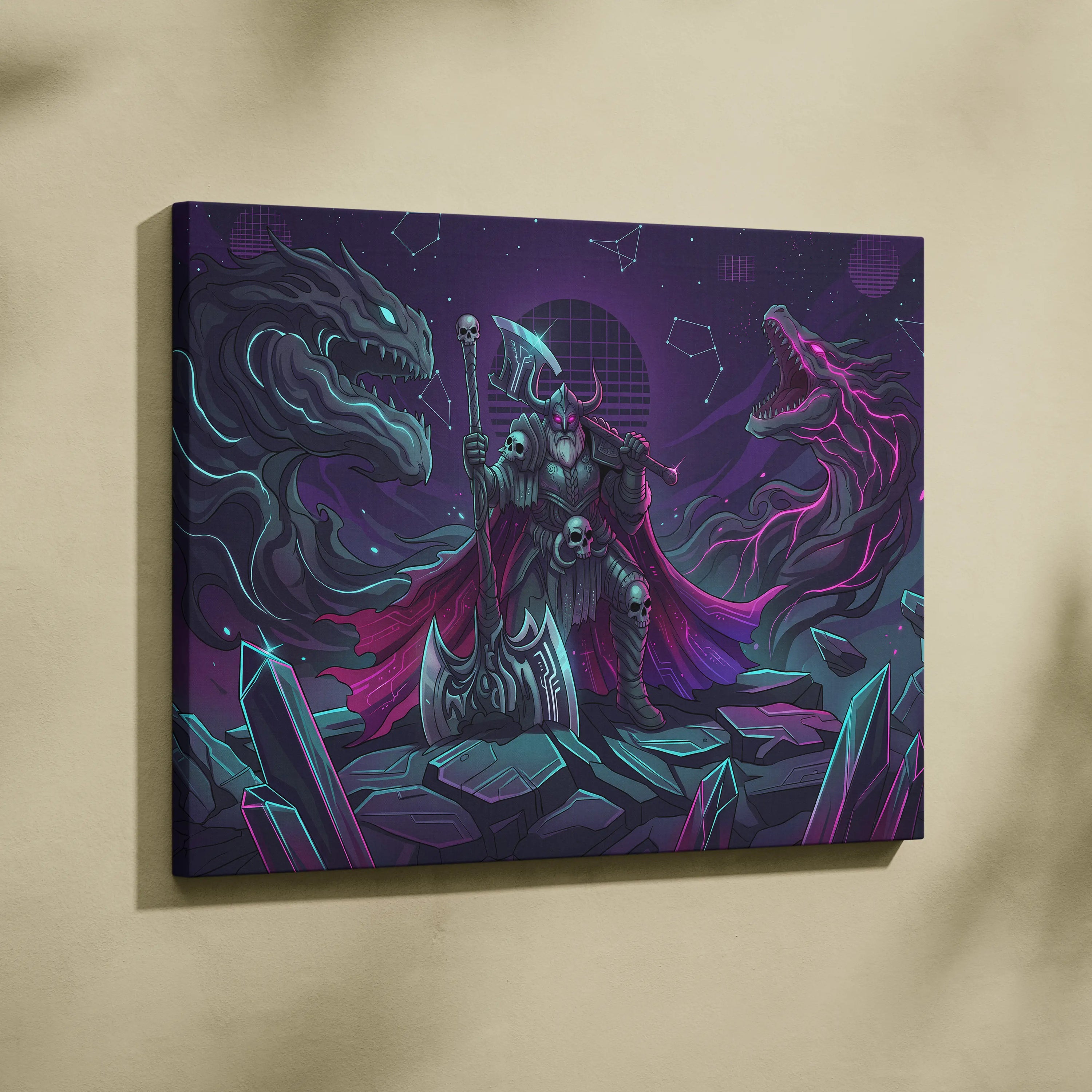 Vaporwave Neon Fantasy Canvas - Vaporwave Fantasy Canvas Neon Teal Living Room Cyberpunk Dreamy Mood Wall Art Canvas