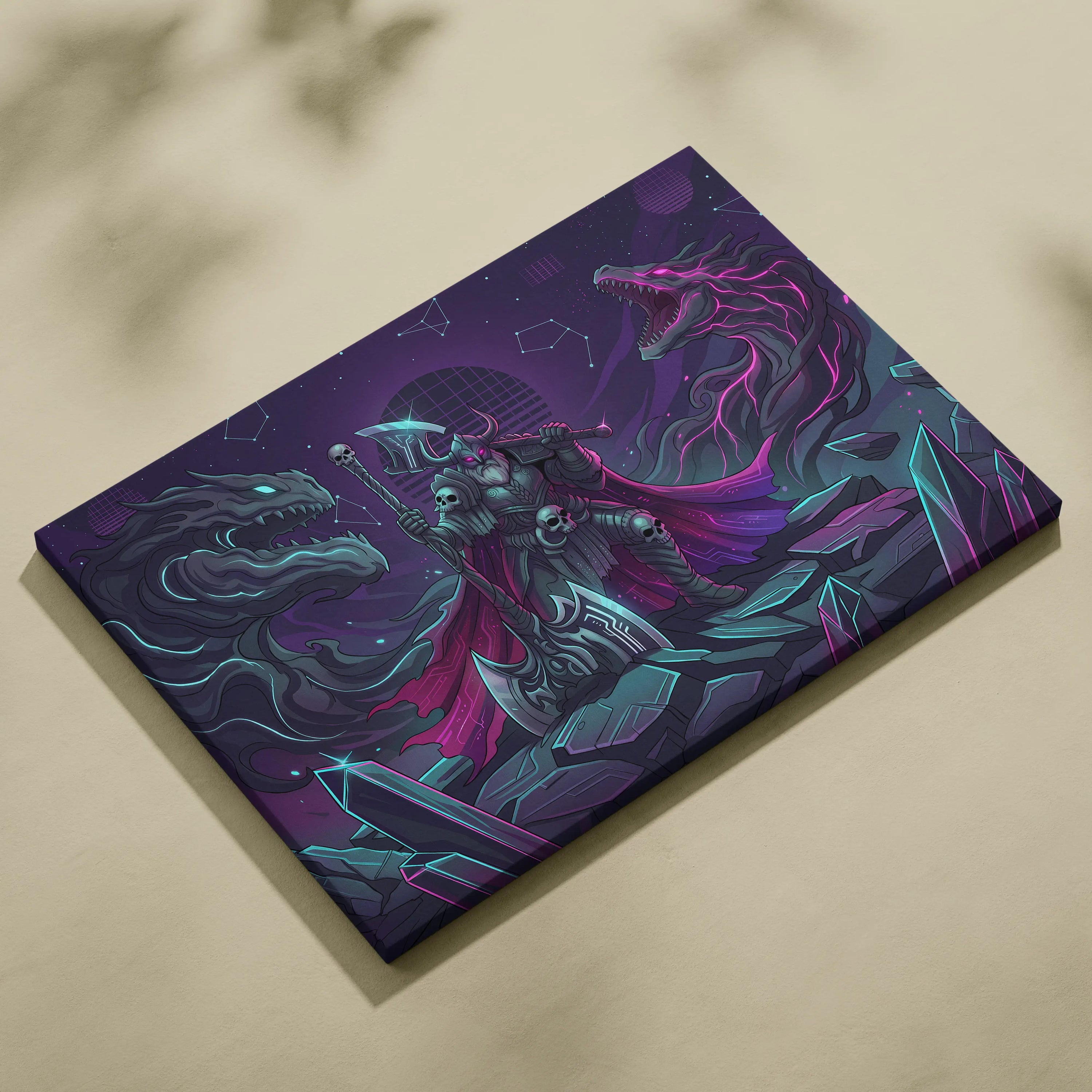 Vaporwave Neon Fantasy Canvas - Vaporwave Fantasy Canvas Neon Teal Living Room Cyberpunk Dreamy Mood Wall Art Canvas