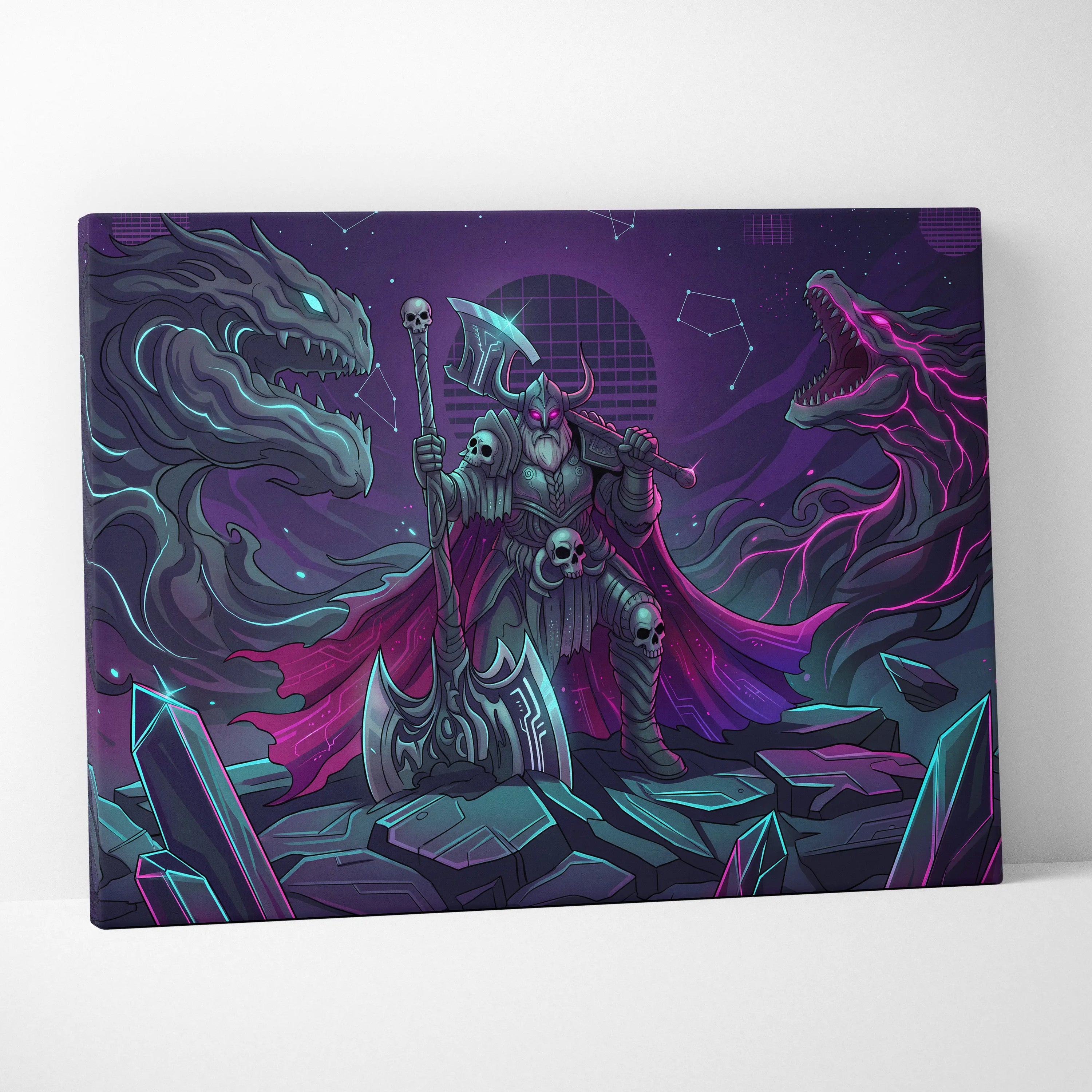 Vaporwave Neon Fantasy Canvas - Vaporwave Fantasy Canvas Neon Teal Living Room Cyberpunk Dreamy Mood Wall Art Canvas