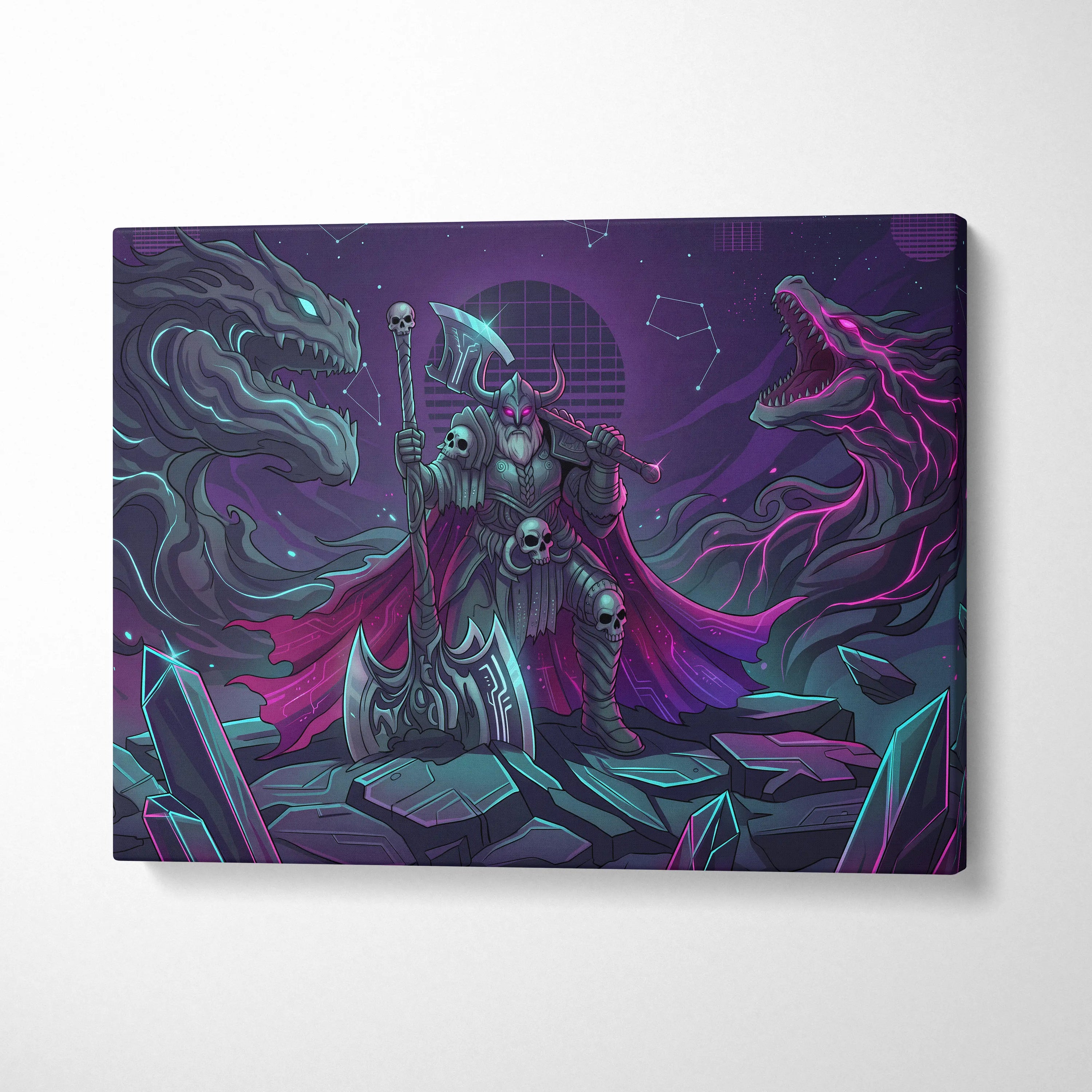 Vaporwave Neon Fantasy Canvas - Vaporwave Fantasy Canvas Neon Teal Living Room Cyberpunk Dreamy Mood Wall Art Canvas