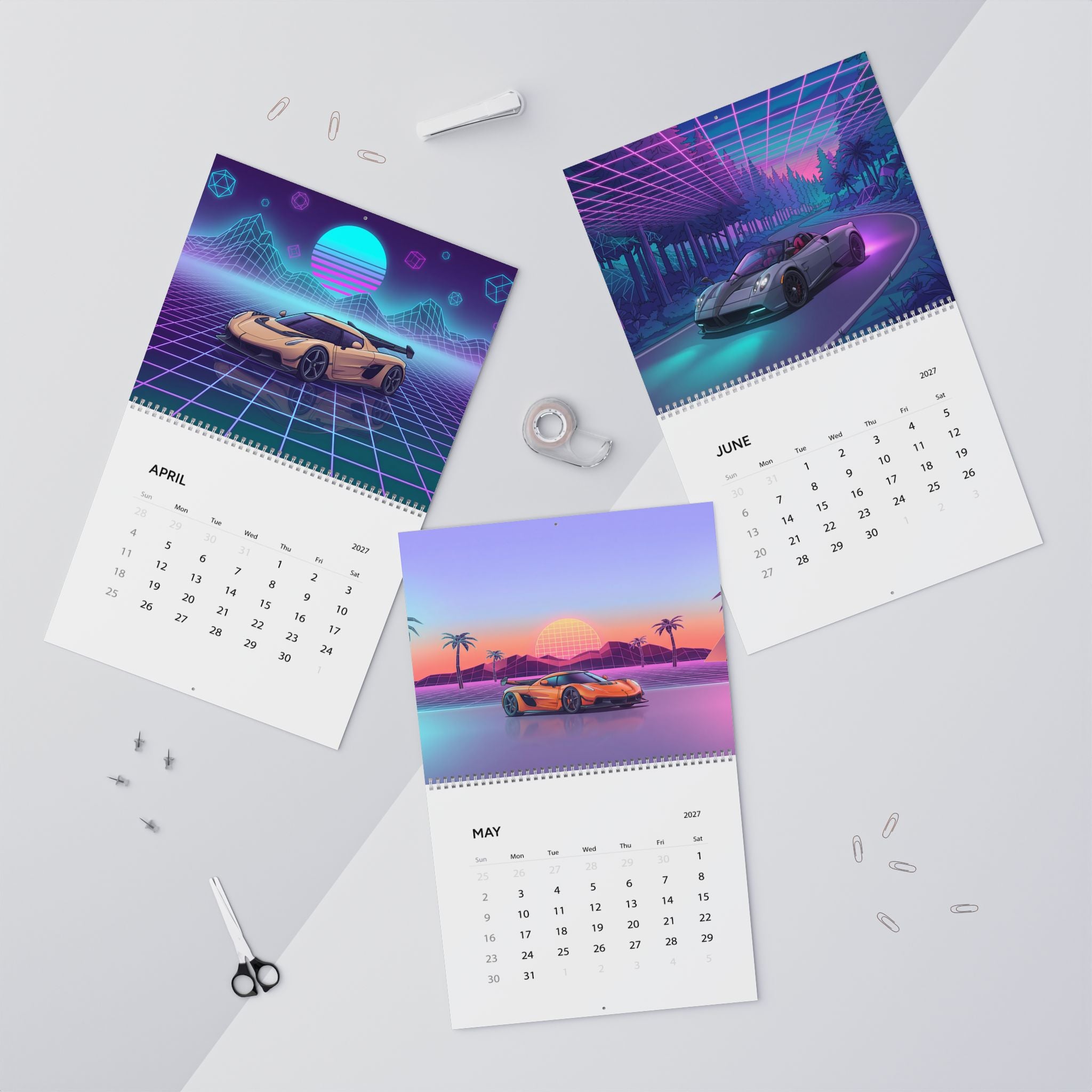2027 Supercar Artwork Calendar – Vaporwave Inspired Exotic Cars & Retro Neon Designs