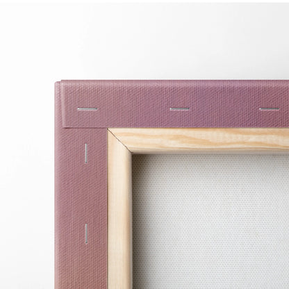 A mauve canvas frame with visible stitching and light wood border for Porsche 911 inspired supercar wall art print