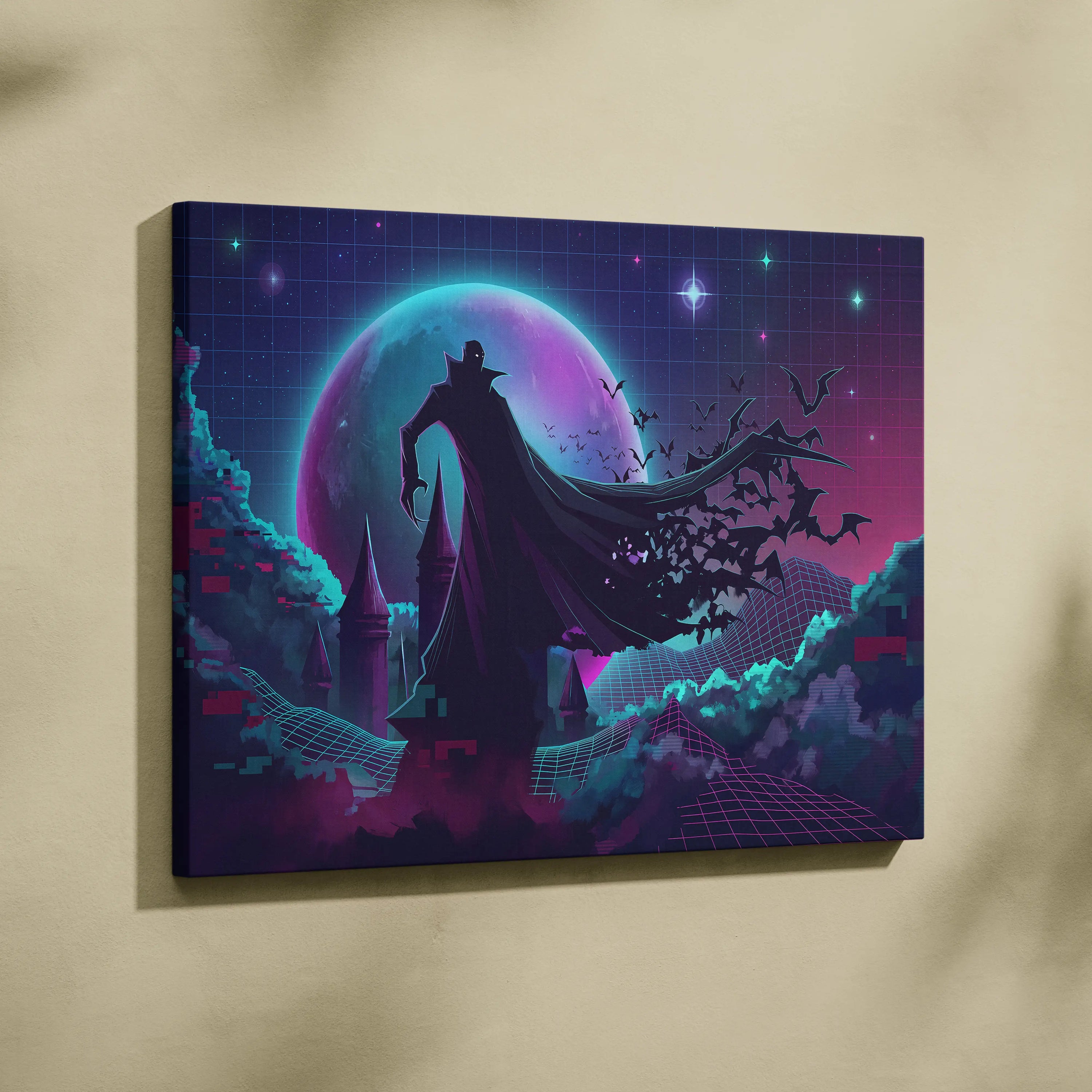 Vaporwave Neon Fantasy Canvas - Vaporwave Neon Cyan Living Room Futurism Moody Atmosphere Vaporwave Nostalgia Canvas