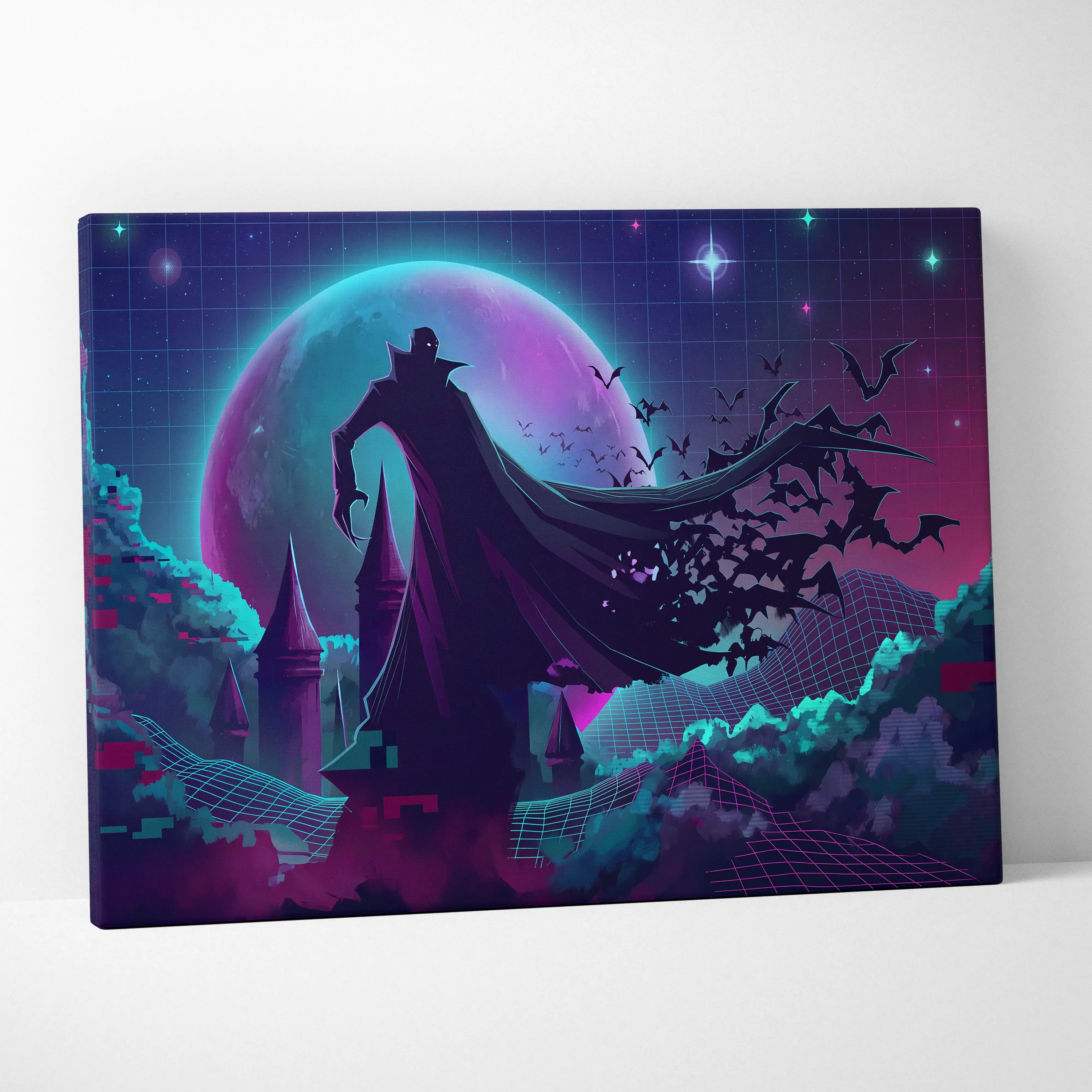 Vaporwave Neon Fantasy Canvas - Vaporwave Neon Cyan Living Room Futurism Moody Atmosphere Vaporwave Nostalgia Canvas