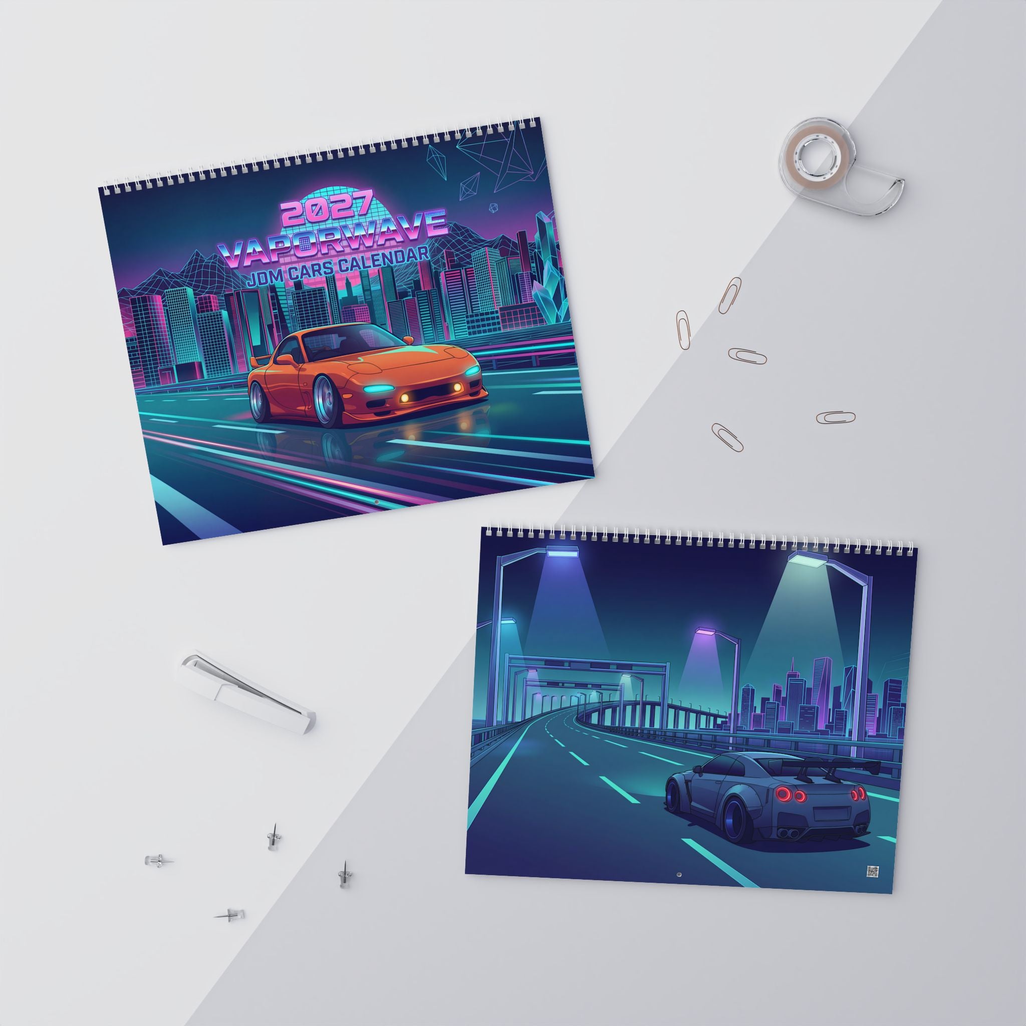 2027 JDM Cars Vaporwave Wall Calendar – Japanese Performance Cars & Retro Neon Artwork Collection