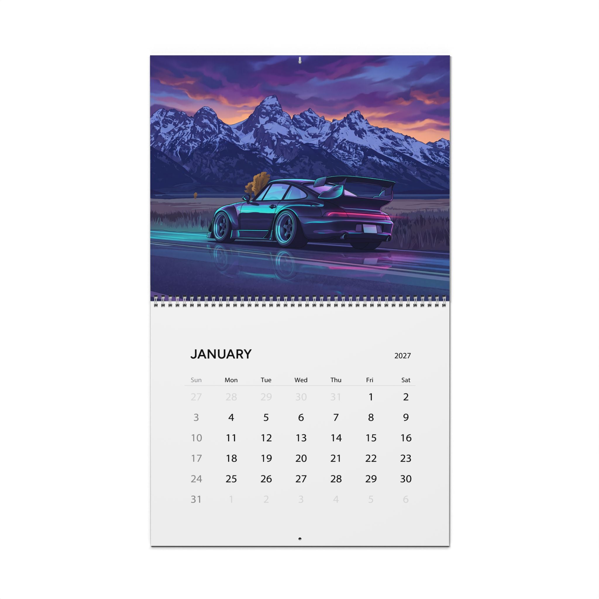 2027 Classic Porsche Inspired Vaporwave Wall Calendar – Retro Sports Car Neon Artwork Collection