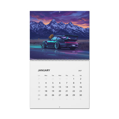 2027 Classic Porsche Inspired Vaporwave Wall Calendar – Retro Sports Car Neon Artwork Collection