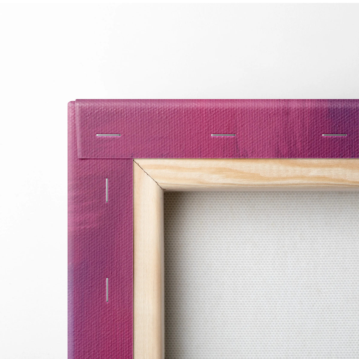 Corner of dodge viper srt inspired canvas art with vibrant magenta fabric border and light wooden frame