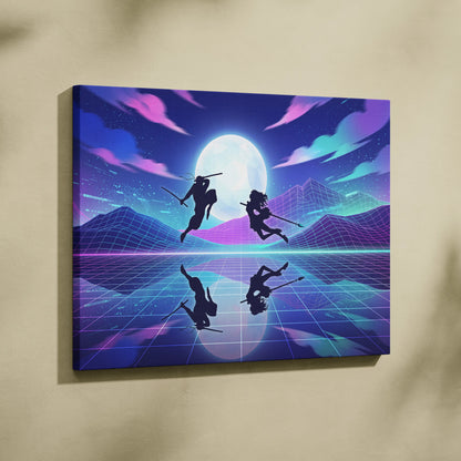 Vaporwave Moonlit Neon Dream - Moon Scene Neon Blue Purple Living Room Retro Dreamy Mood Neon Wall Art Canvas Print