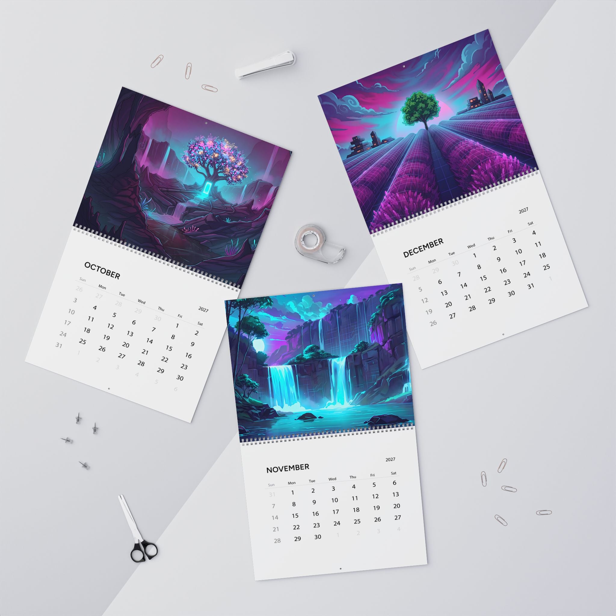 2027 Vaporwave Artwork Wall Calendar – Vibrant Retro Futuristic Art Collection