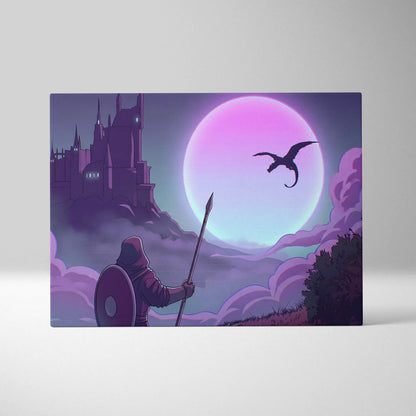 Vaporwave Fantasy Knight In Neon - Knight Pink Cyan Vaporwave Canvas Dreamy Retro Futurism Neon Wall Art Canvas
