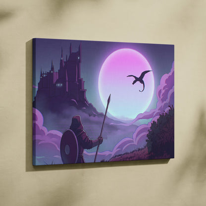 Vaporwave Fantasy Knight In Neon - Knight Pink Cyan Vaporwave Canvas Dreamy Retro Futurism Neon Wall Art Canvas