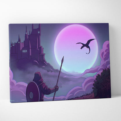 Vaporwave Fantasy Knight In Neon - Knight Pink Cyan Vaporwave Canvas Dreamy Retro Futurism Neon Wall Art Canvas