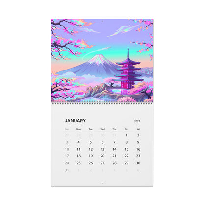 2027 Japanese Aesthetic Vaporwave Calendar – Retro Futuristic Neon Art & Japan Inspired Designs