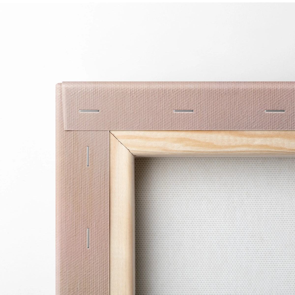 A blush pink canvas frame with natural wood inner border and stitching for Ferrari 488 GTB inspired wall art