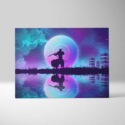 Vaporwave Neon Sphere Canvas - Silhouette Woman Pink Blue Living Room Vaporwave Dreamy Nostalgic Mood Wall Art Canvas