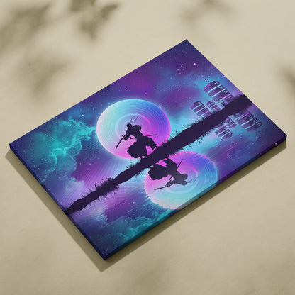 Vaporwave Neon Sphere Canvas - Silhouette Woman Pink Blue Living Room Vaporwave Dreamy Nostalgic Mood Wall Art Canvas