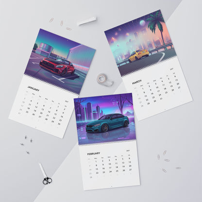 2027 European Car Vaporwave Wall Calendar – BMW Inspired Performance Cars & Retro Neon Artwork Collection