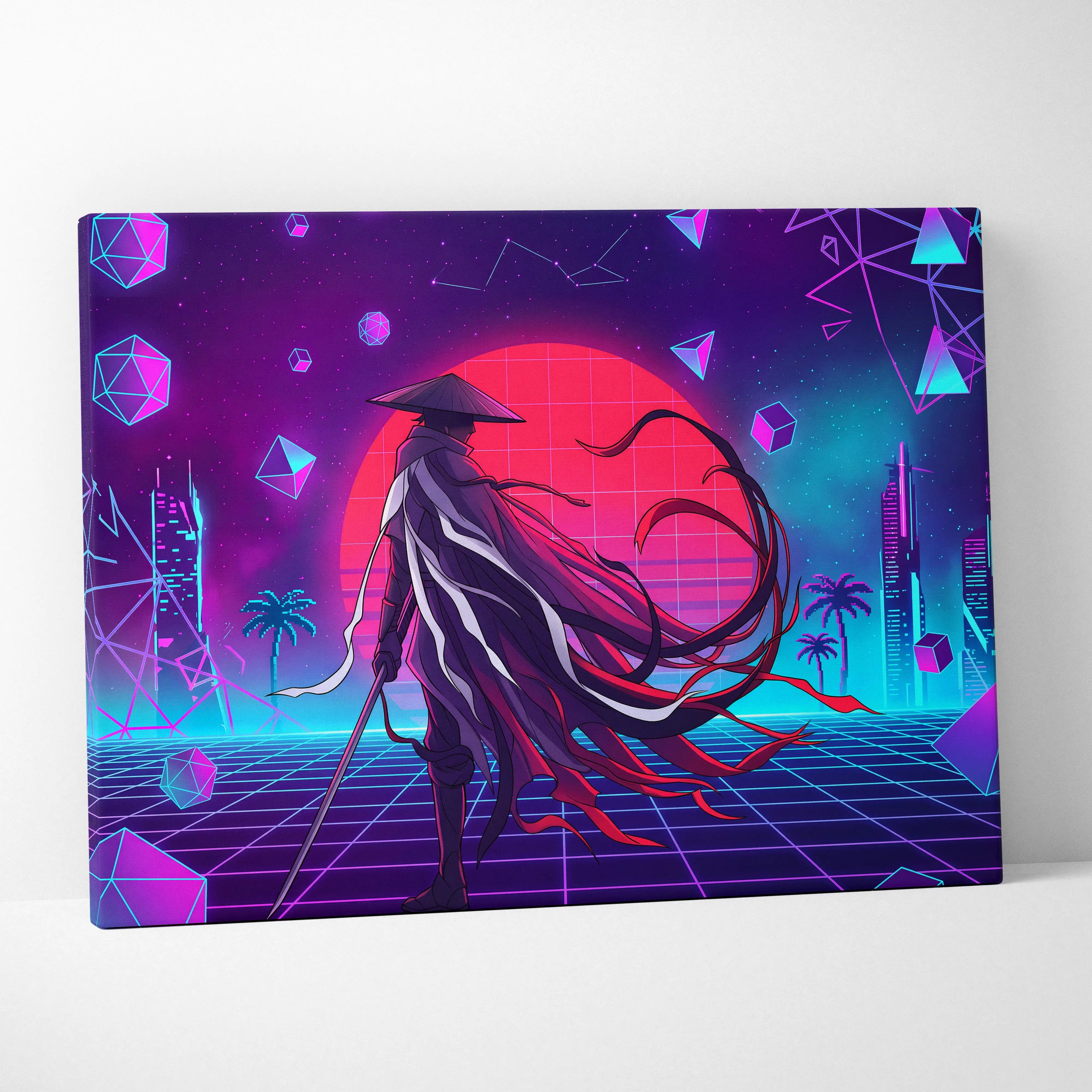 Vaporwave Neon Dream Canvas - Vaporwave Neon Pink Purple Living Room Retro Dreamy Mood Retro Wall Art Canvas