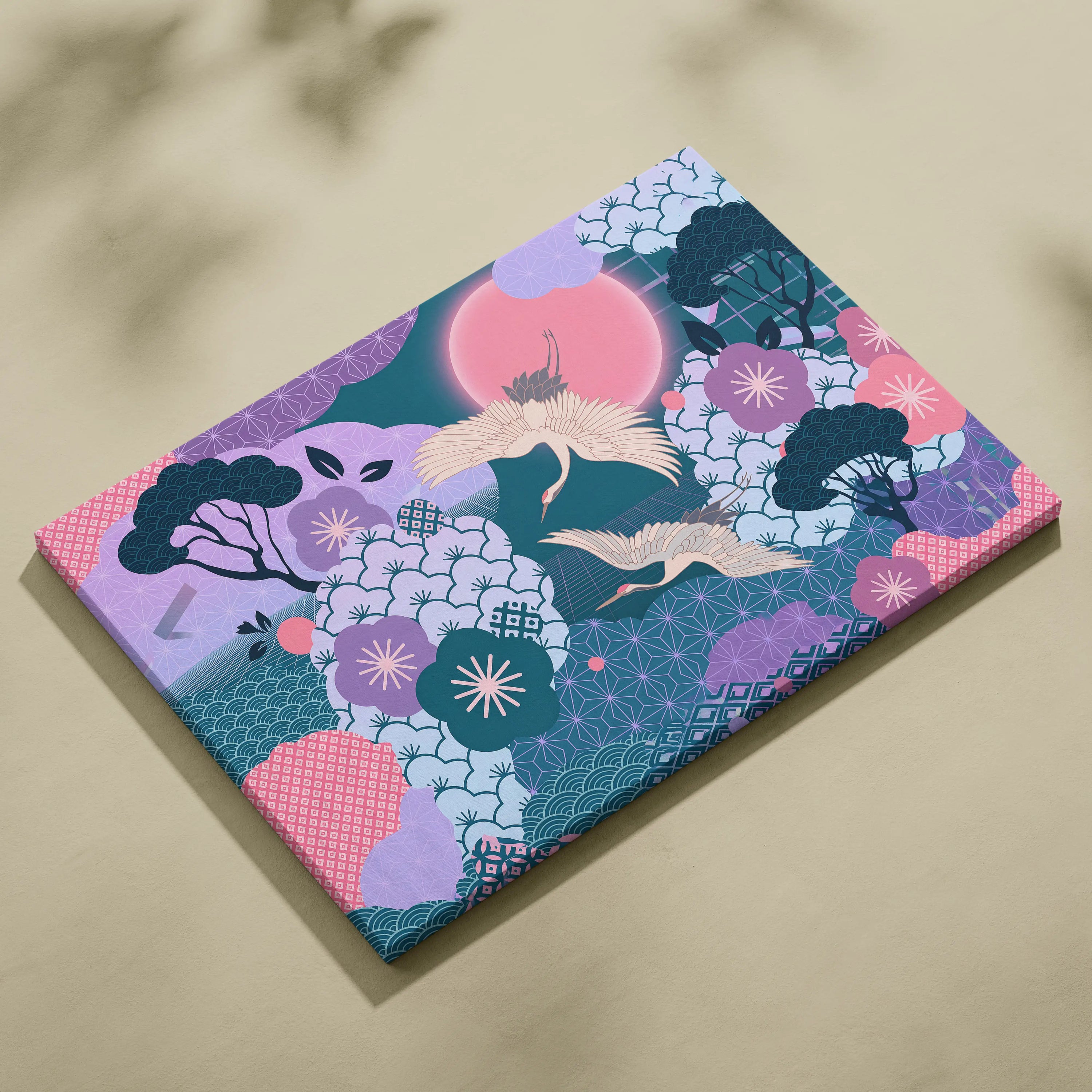 Pastel Vaporwave Japan Landscape Canvas - Japan Landscape Pink Teal Vaporwave Dreamy Retro Futurist Japanese Art Canvas