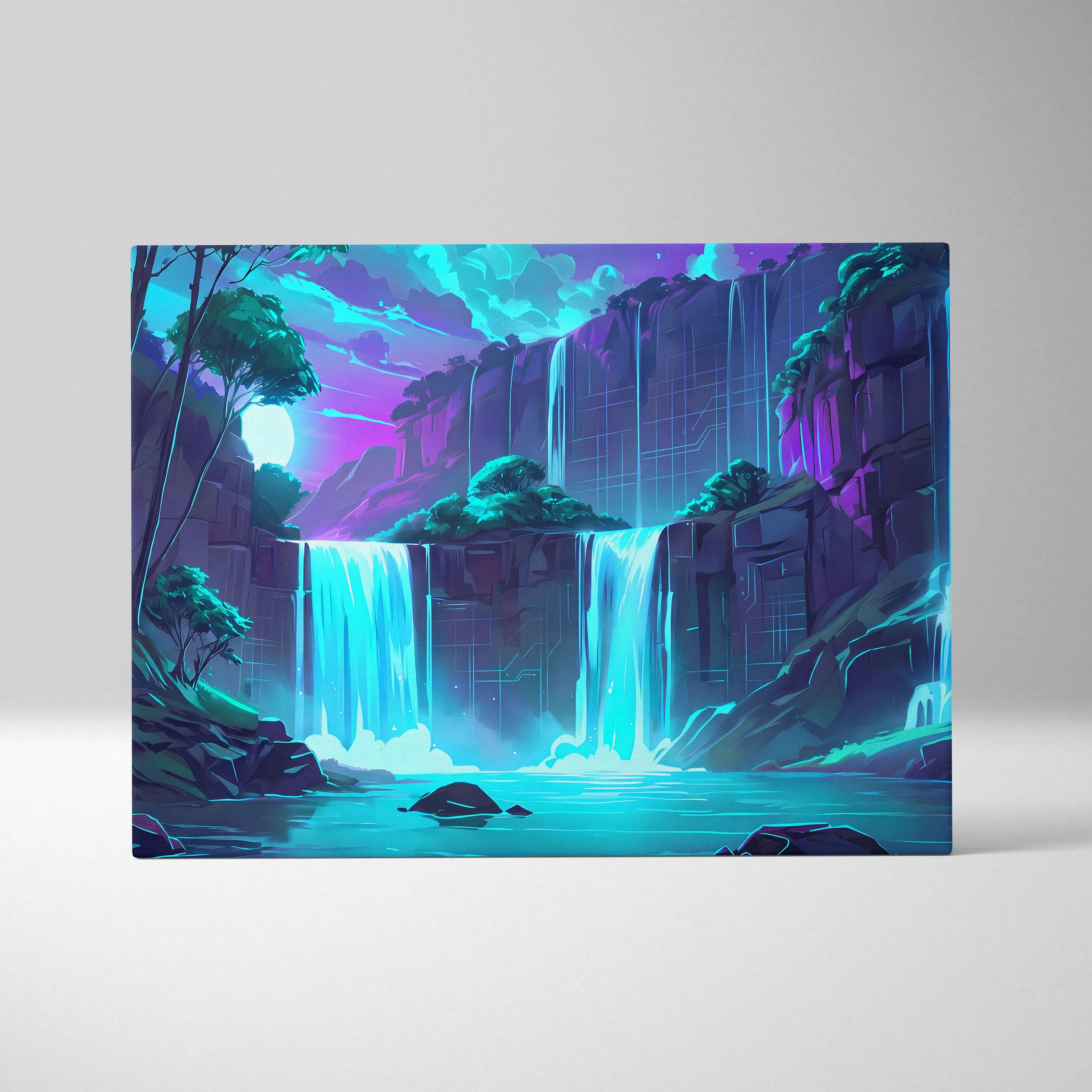 Neon Vaporwave Landscape Canvas - Landscape Neon Pink Cyan Waterfall Vaporwave Dreamy Surreal Mood Modern Decor Canvas