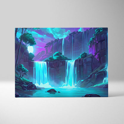Neon Vaporwave Landscape Canvas - Landscape Neon Pink Cyan Waterfall Vaporwave Dreamy Surreal Mood Modern Decor Canvas