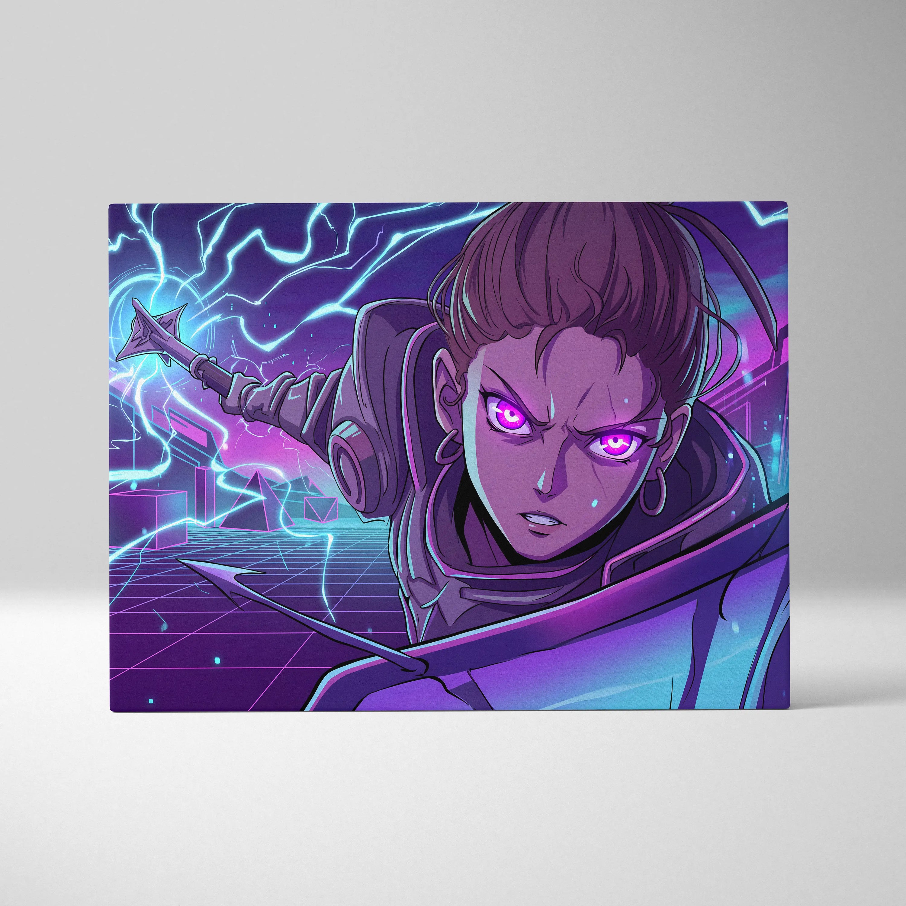Vaporwave Neon Siren Canvas - Character Neon Pink Wall Art Vaporwave Mystical Energetic Dreamlike Futurism Canvas