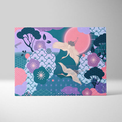 Pastel Vaporwave Japan Landscape Canvas - Japan Landscape Pink Teal Vaporwave Dreamy Retro Futurist Japanese Art Canvas