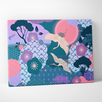 Pastel Vaporwave Japan Landscape Canvas - Japan Landscape Pink Teal Vaporwave Dreamy Retro Futurist Japanese Art Canvas
