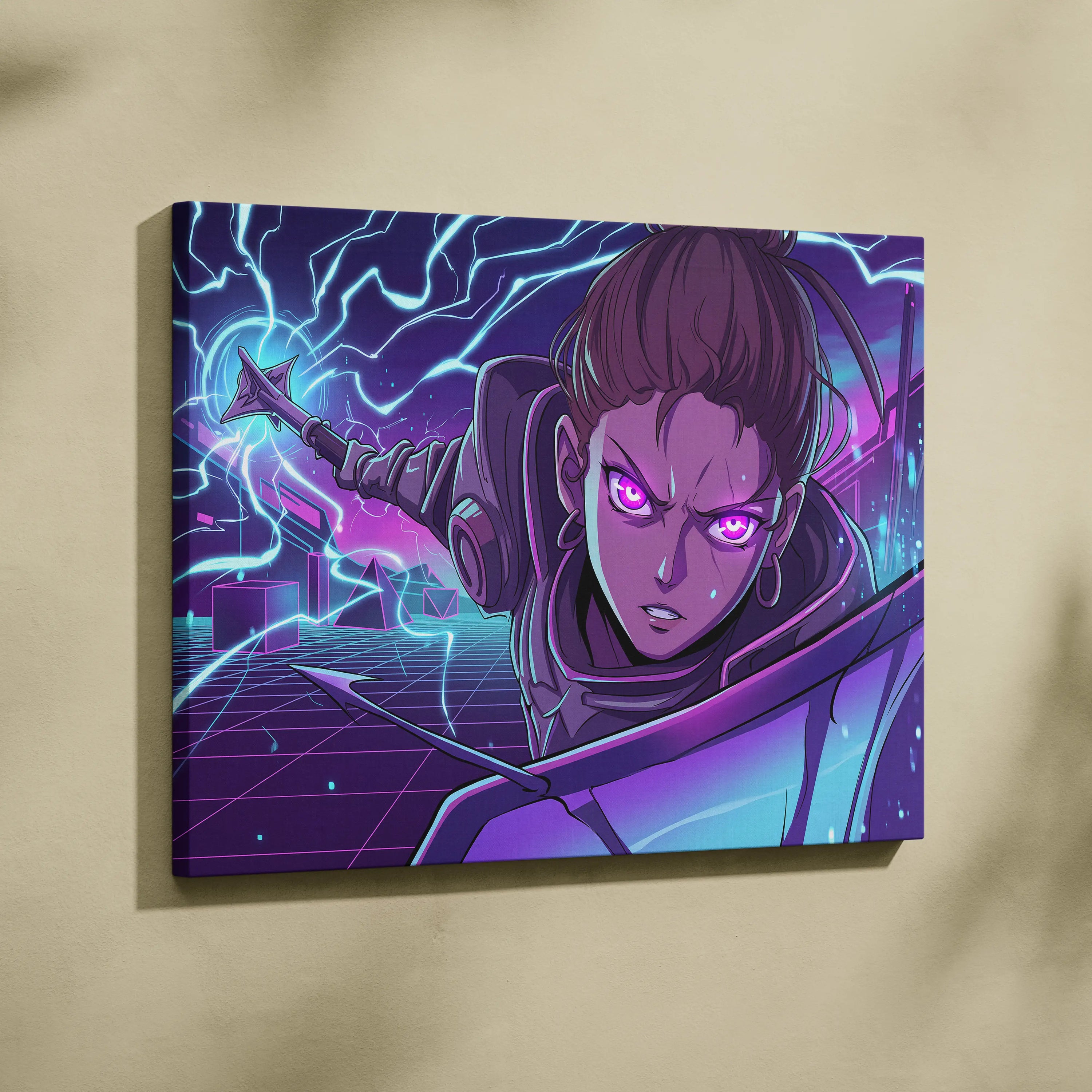 Vaporwave Neon Siren Canvas - Character Neon Pink Wall Art Vaporwave Mystical Energetic Dreamlike Futurism Canvas