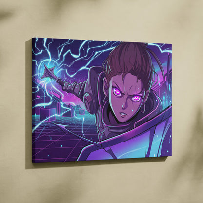 Vaporwave Neon Siren Canvas - Character Neon Pink Wall Art Vaporwave Mystical Energetic Dreamlike Futurism Canvas